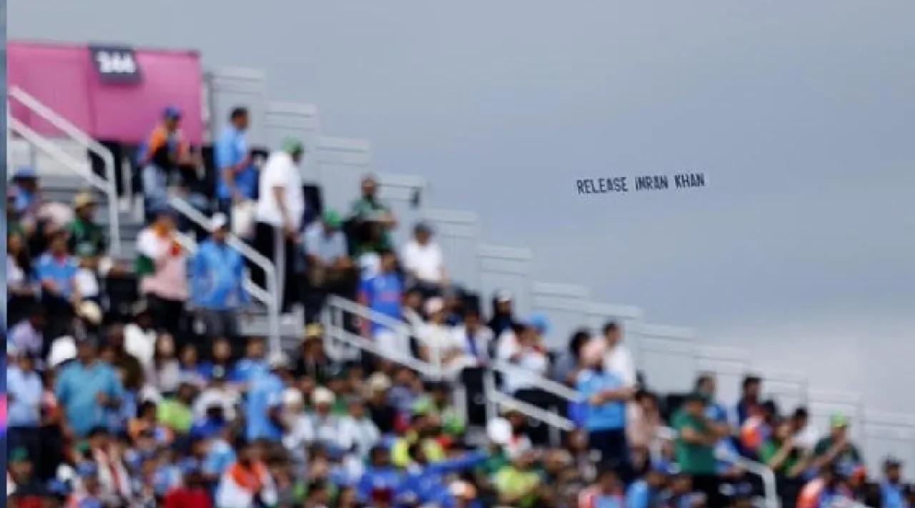 IND vs PAK Release Imran Khan  banner flies over New York Stadium during T20 World Cup match Tamil News 