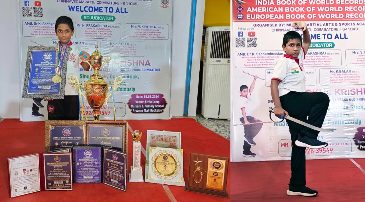  Coimbatore 11 year old boy create World record in Tamil traditional martial arts Tamil News 