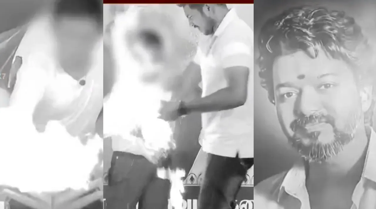 Vijay fan hands caught fire accident during birthday celebrations Tamil News 