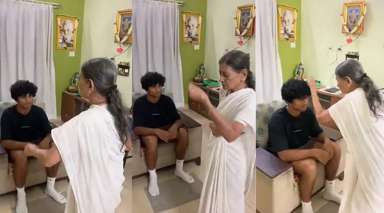 Rachin Ravindra seeks blessings from grandmother in Bengaluru CWC 2023 video Tamil News 