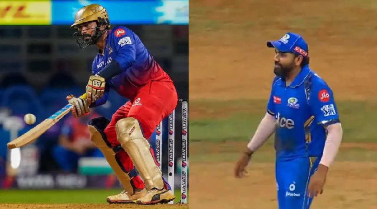 Video Rohit Sharma friendly sledge to Dinesh Karthik during MI vs RCB match Tamil News 