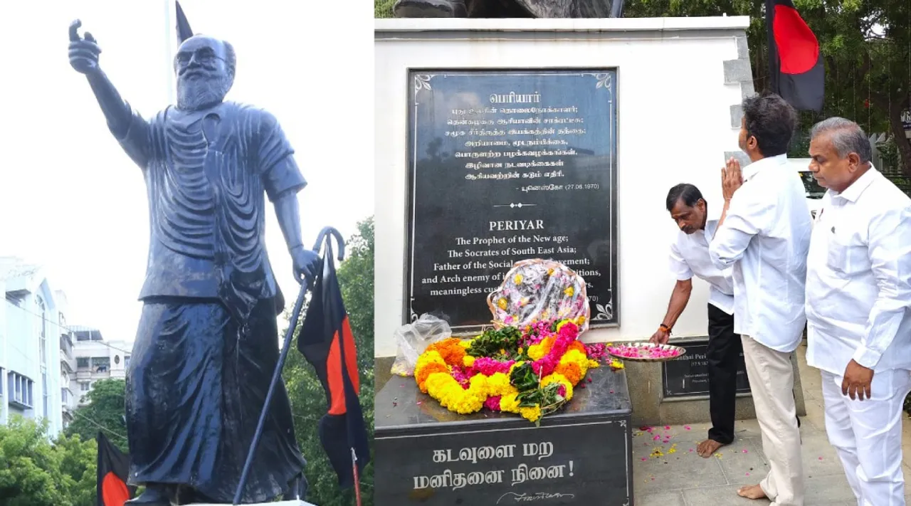TVK Vijay pays tribute to periyar statue in Periyar Tidal CHENNAI photos Tamil News 