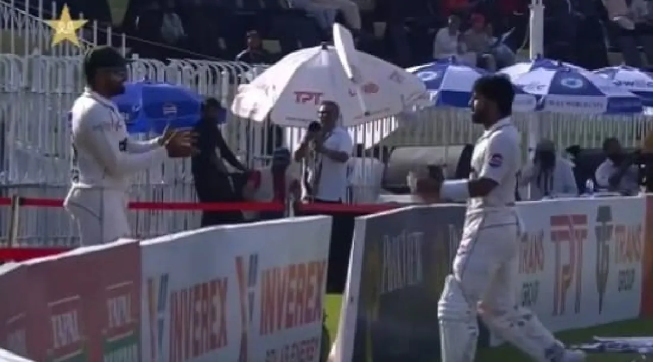 Video Mohammad Rizwan throws his bat towards PAK Player Babar Azam after declaration during 1st Test vs BAN Tamil News 