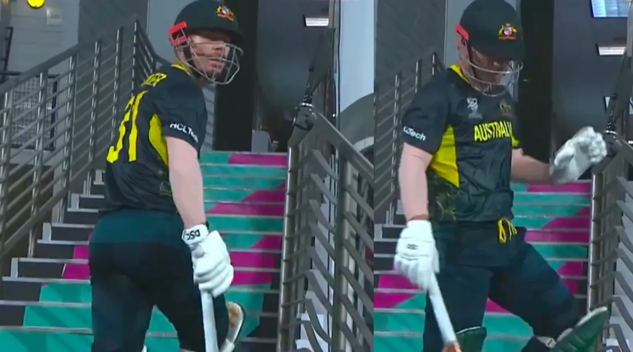 David Warner almost enters wrong dressing room after getting out in Australias T20 World Cup match vs Oman video Tamil News 