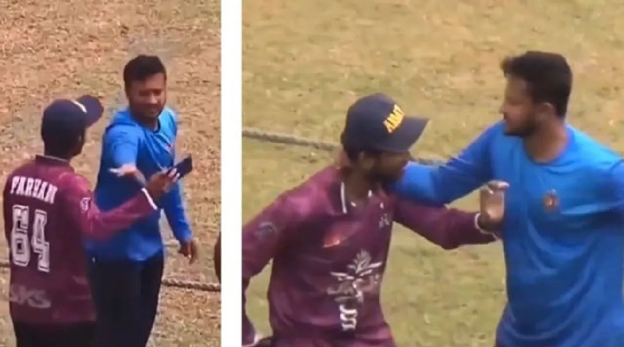 Video Shakib Al Hasan grabs selfie seeking fan by his neck Tamil News 