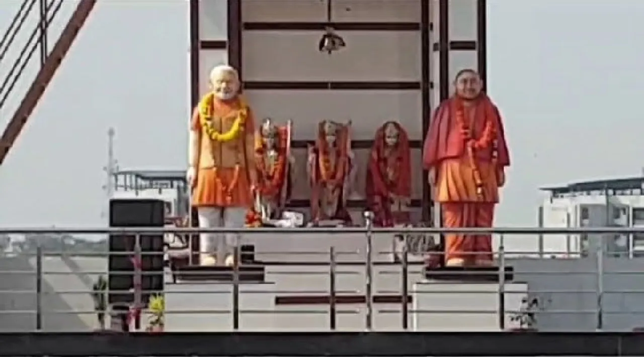 Statues of PM, Yogi guard rooftop temple against demolition in Bharuch Gujarat Tamil News 