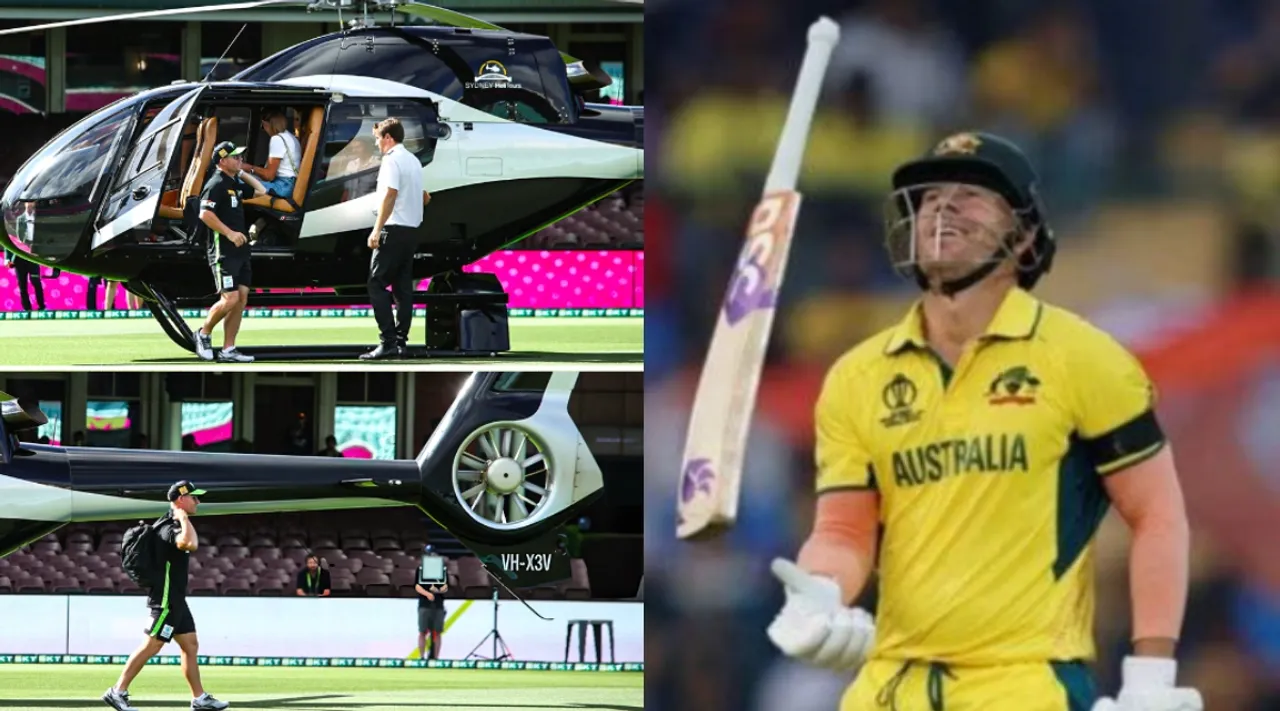 Video David Warner arrives for BBL game at the SCG by helicopter Tamil News 