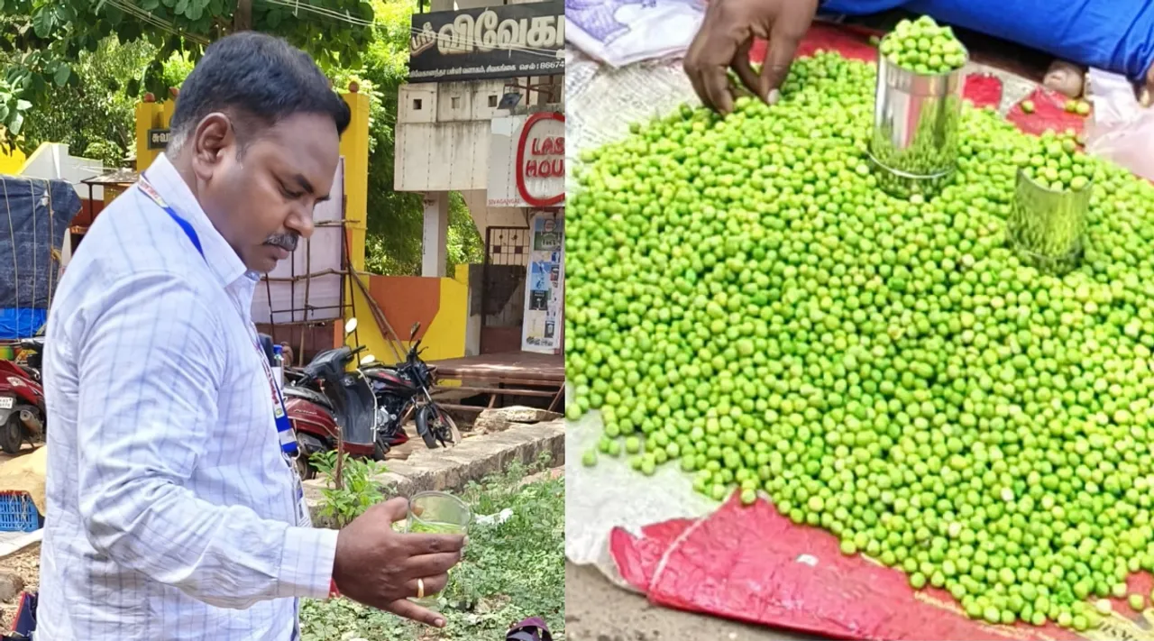 Sivaganga Penalty imposed for Selling peas laced with cancer causing chemical dyes at  weekly market Tamil News 