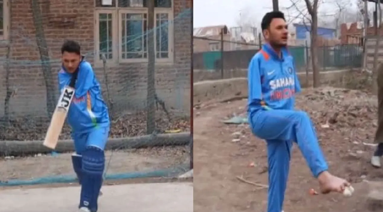 Video Jammu and Kashmir para cricket captain bowls with leg and holds the bat between neck and shoulder Tamil News 