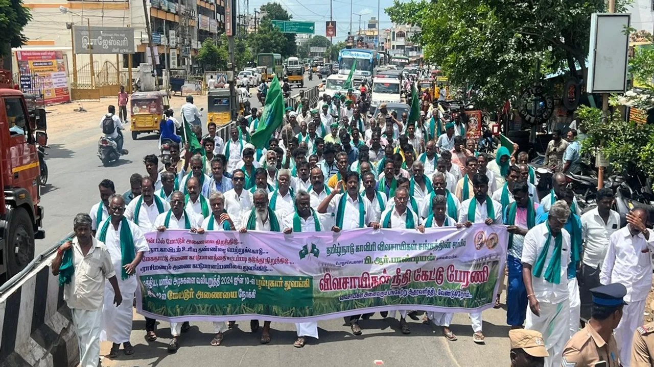 Farmers rally started in Trichy protesting the construction of Meghadatu Dam