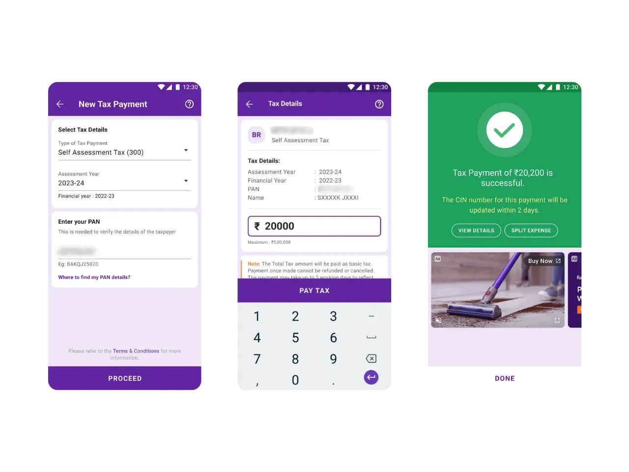 PhonePe income tax payment feature