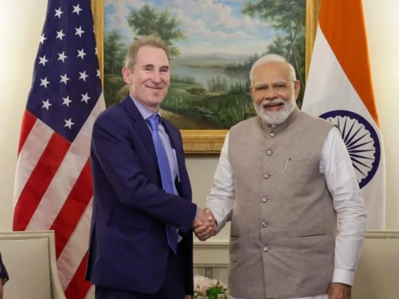 Amazon CEO Andy Jassy and Indian Prime Minister Narendra Modi