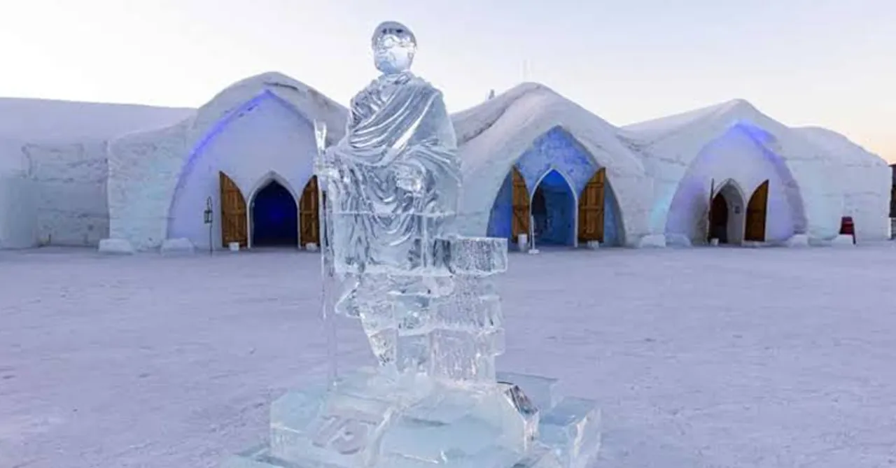 Canadian hotel installs ice sculpture of Mahatma Gandhi ahead of India's 75th Independence Day
