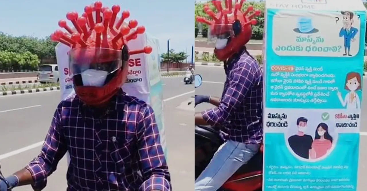 Visakhapatnam's 'Virus Man' distributes masks while spreading awareness about COVID-19!