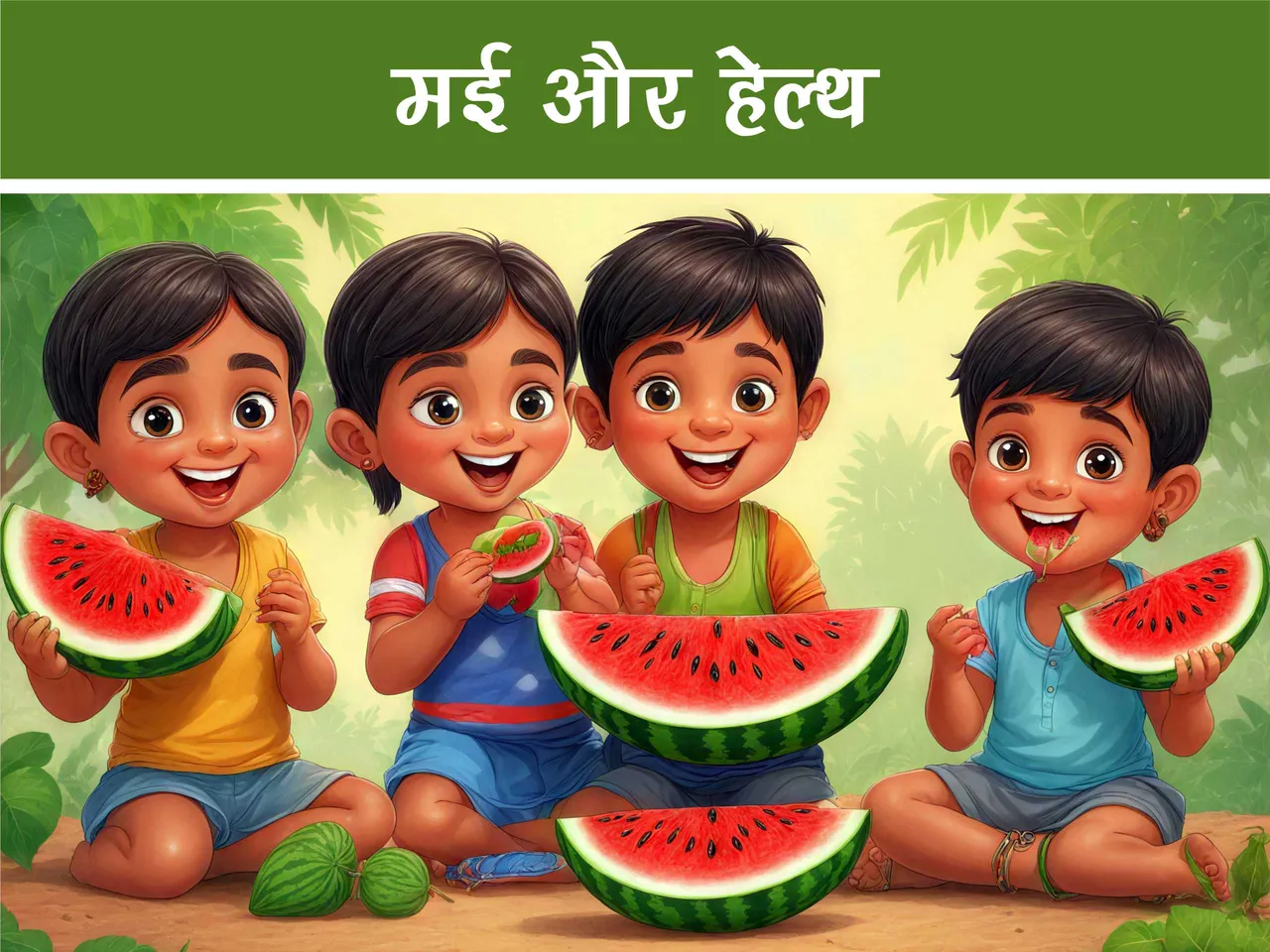 Cartoon image of kids eating watermelon
