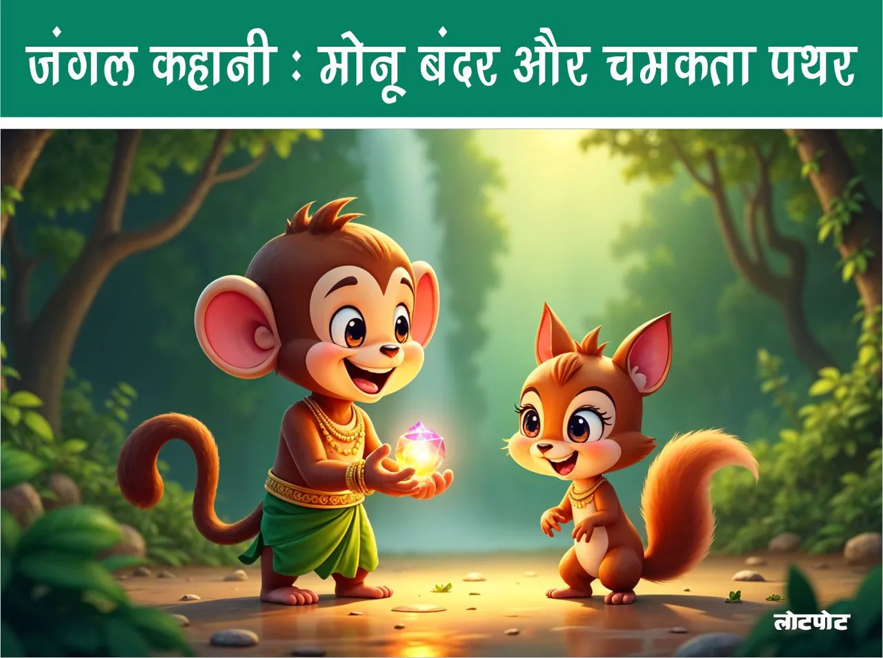 Monu Bandar aur Chamakta pathar jungle kahani 