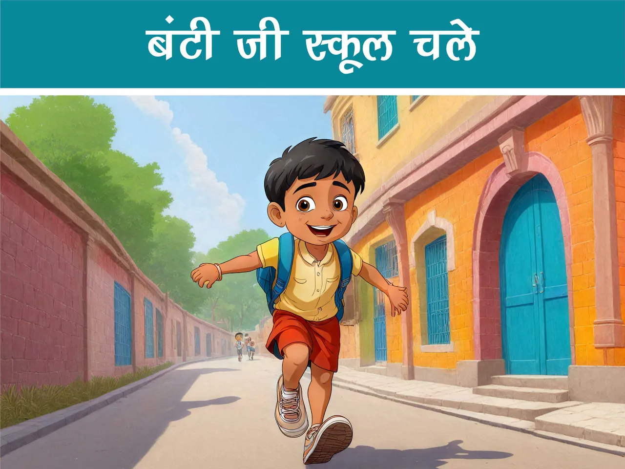 cartoon image of a kid going to school