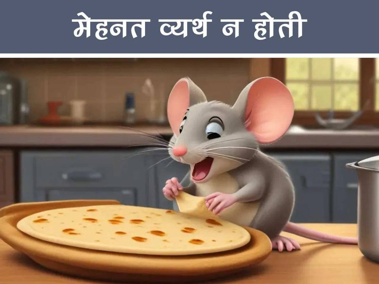 Mouse eating chapati cartoon image