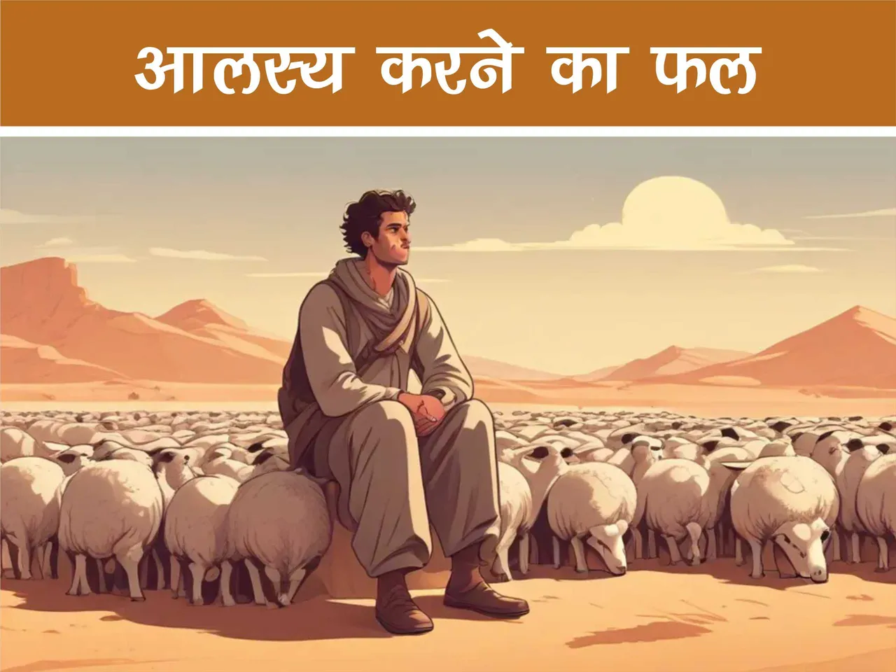 Shephered in desert with his sheeps
