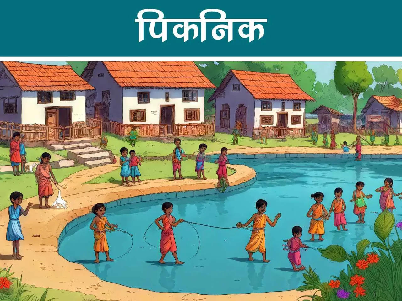 cartoon image of an indian village
