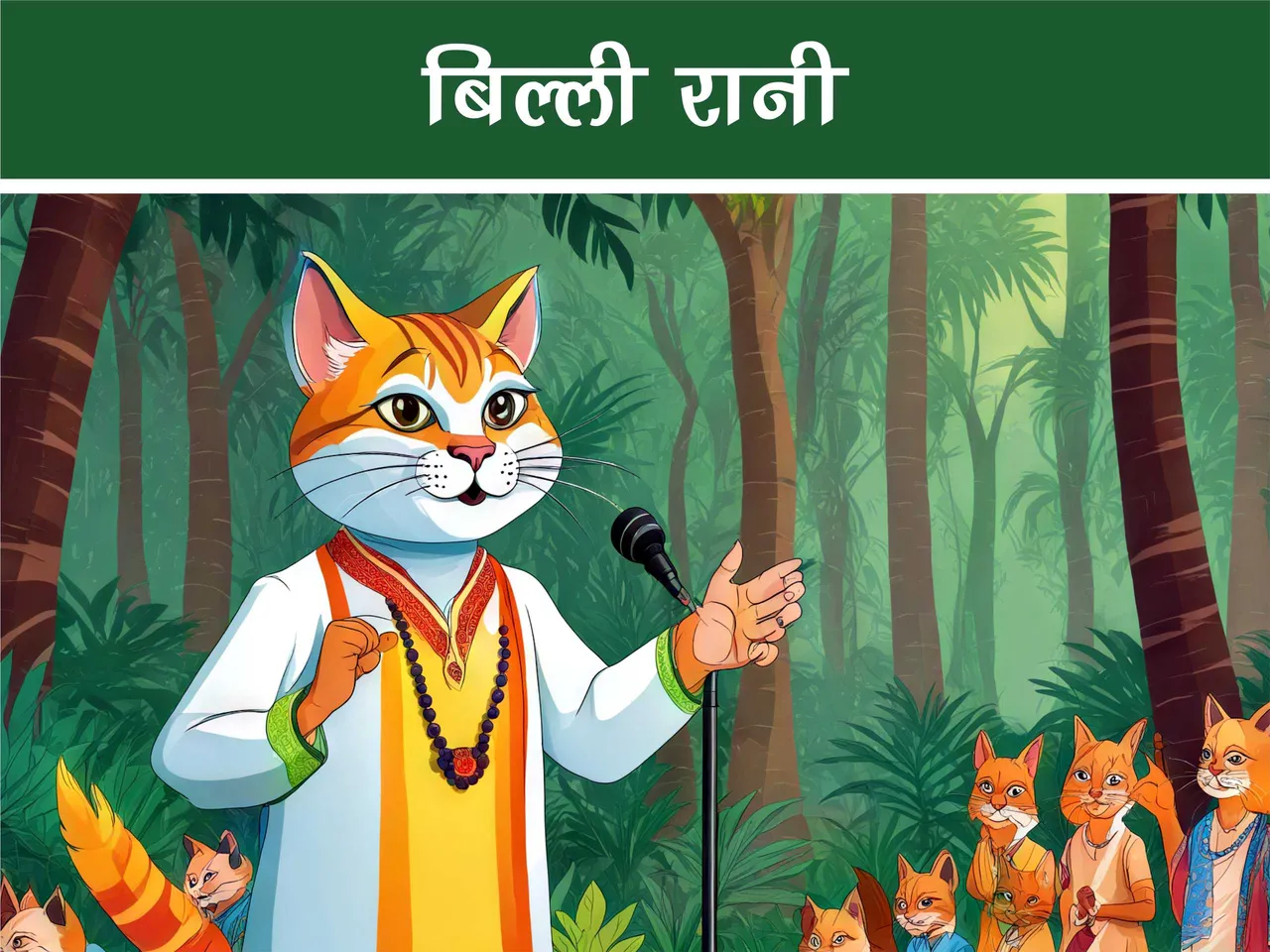 Cartoon image of a cat giving speech