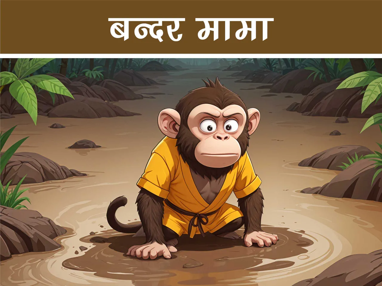 cartoon image of a monkey in mud pit