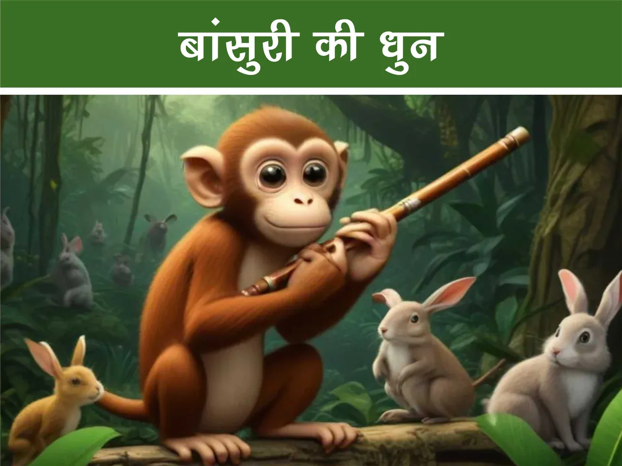 Monkey with a flute in hand cartoon image