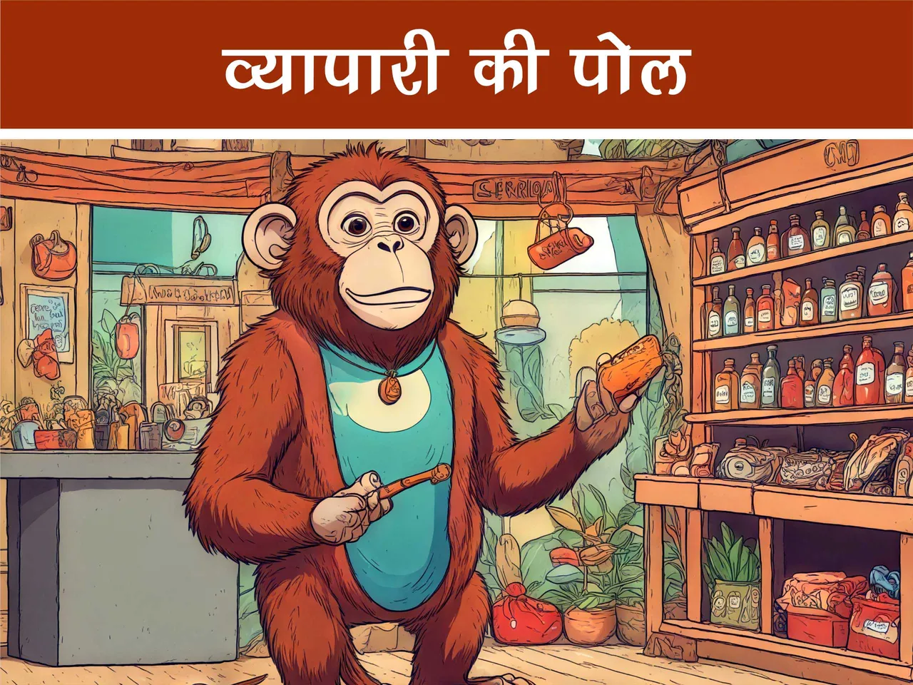cartoon image of a monkey in a shop