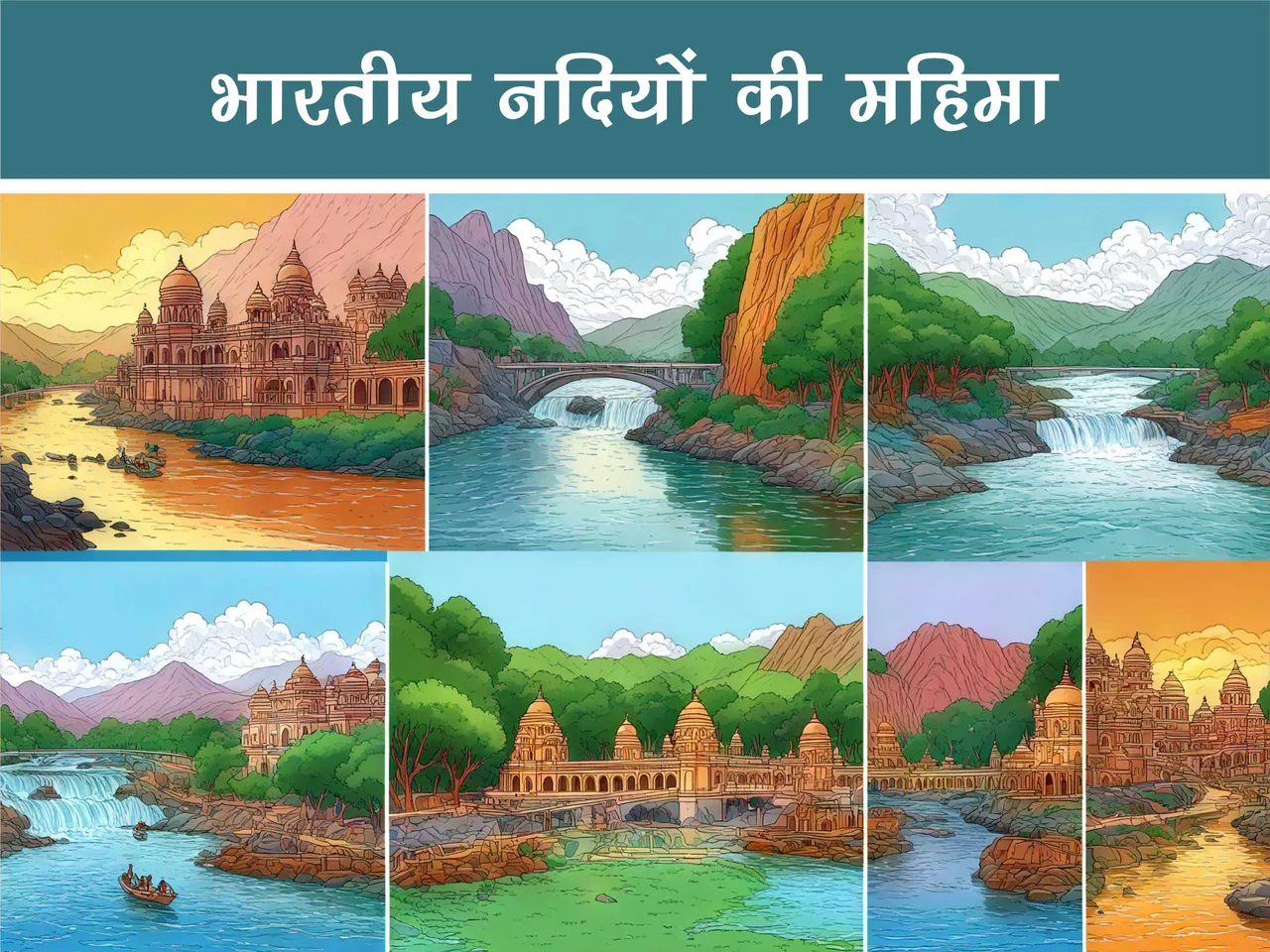 cartoon image of different rivers in india
