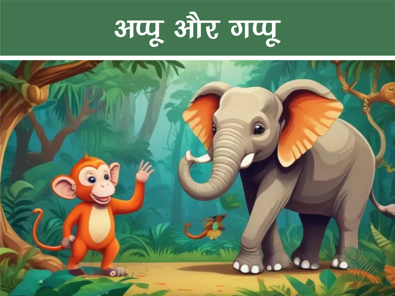 Cartoon image of an elephant and monkey