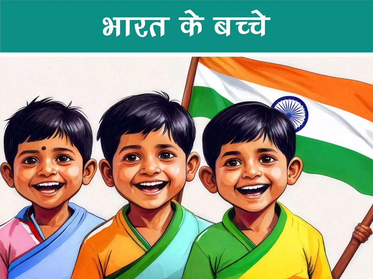cartoon image of kids with Indian Flag