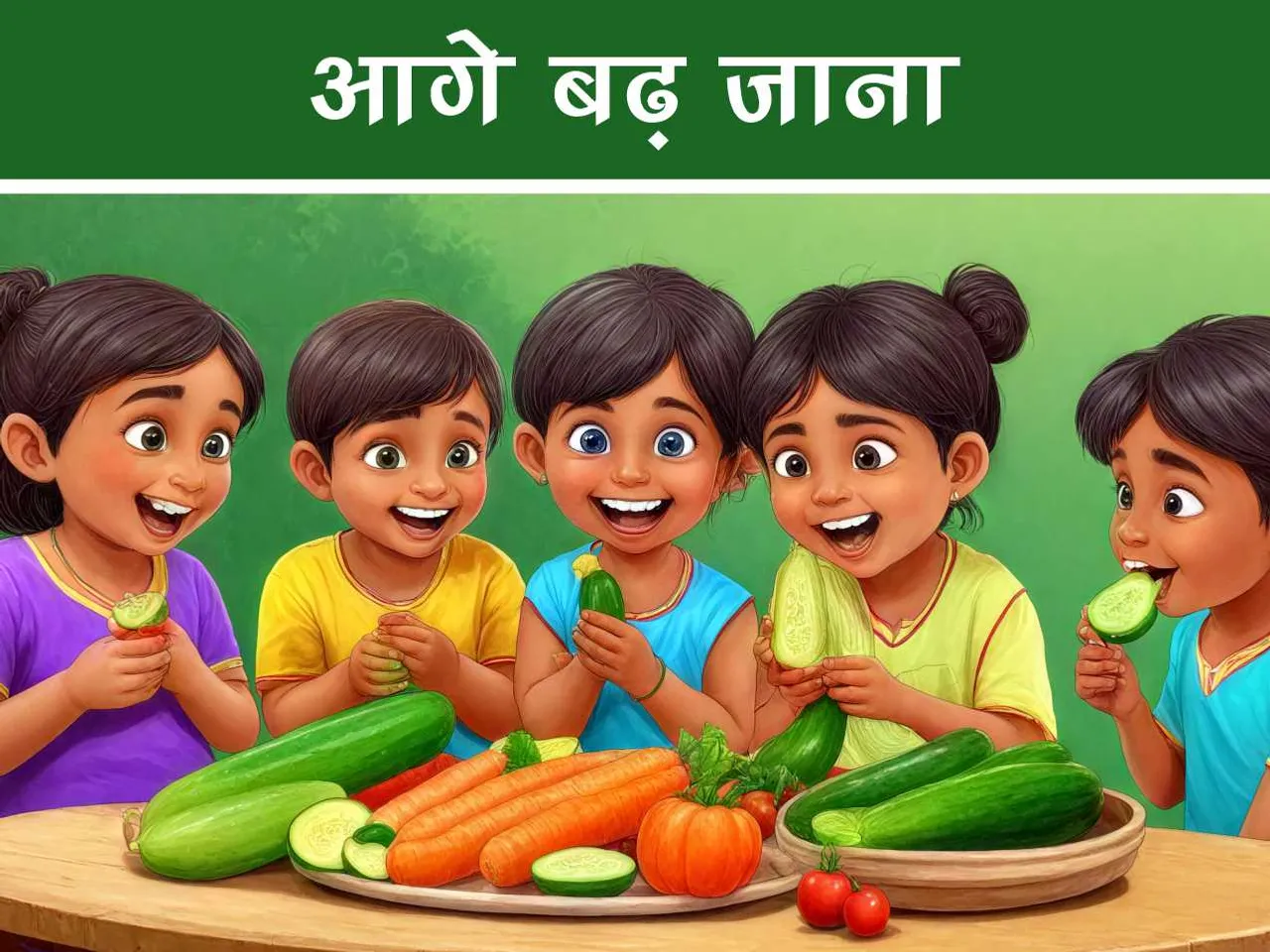 cartoon image of kids eating cucumber