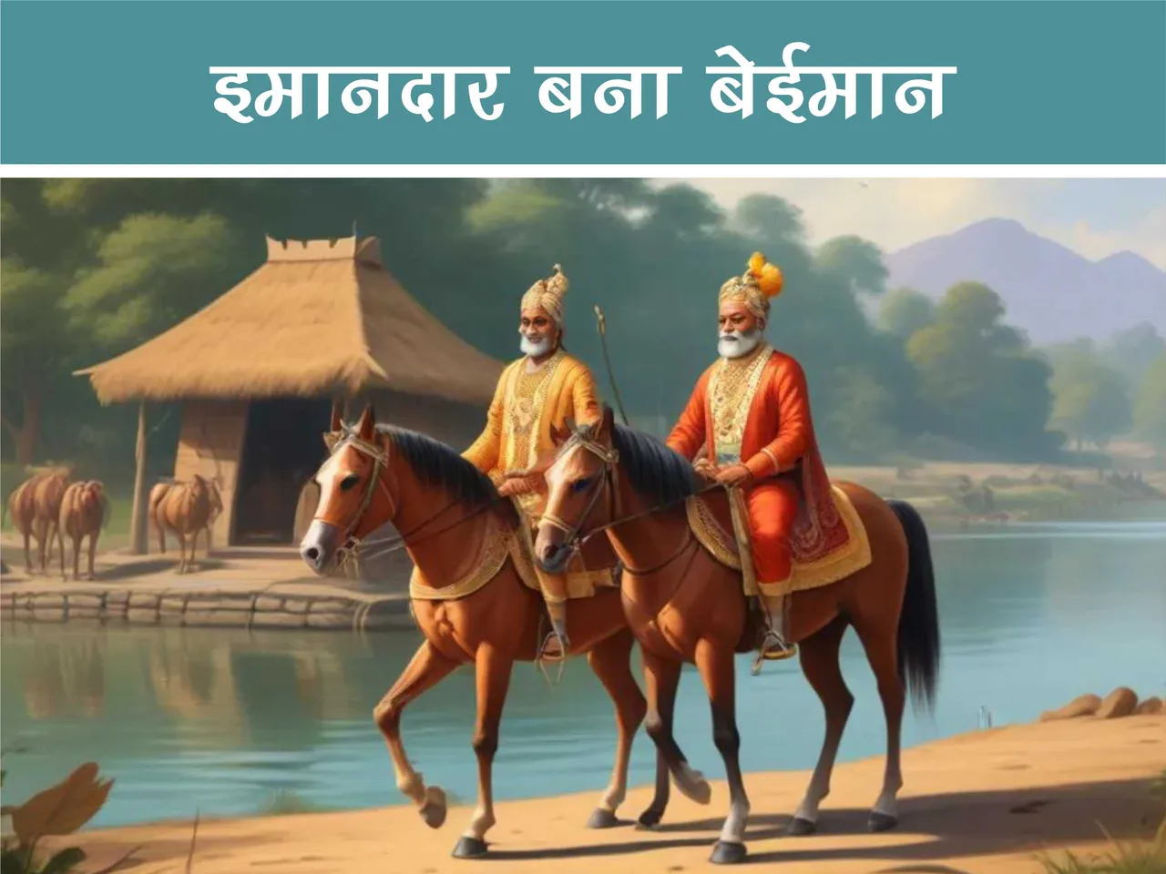 King on his horse along side a river cartoon image