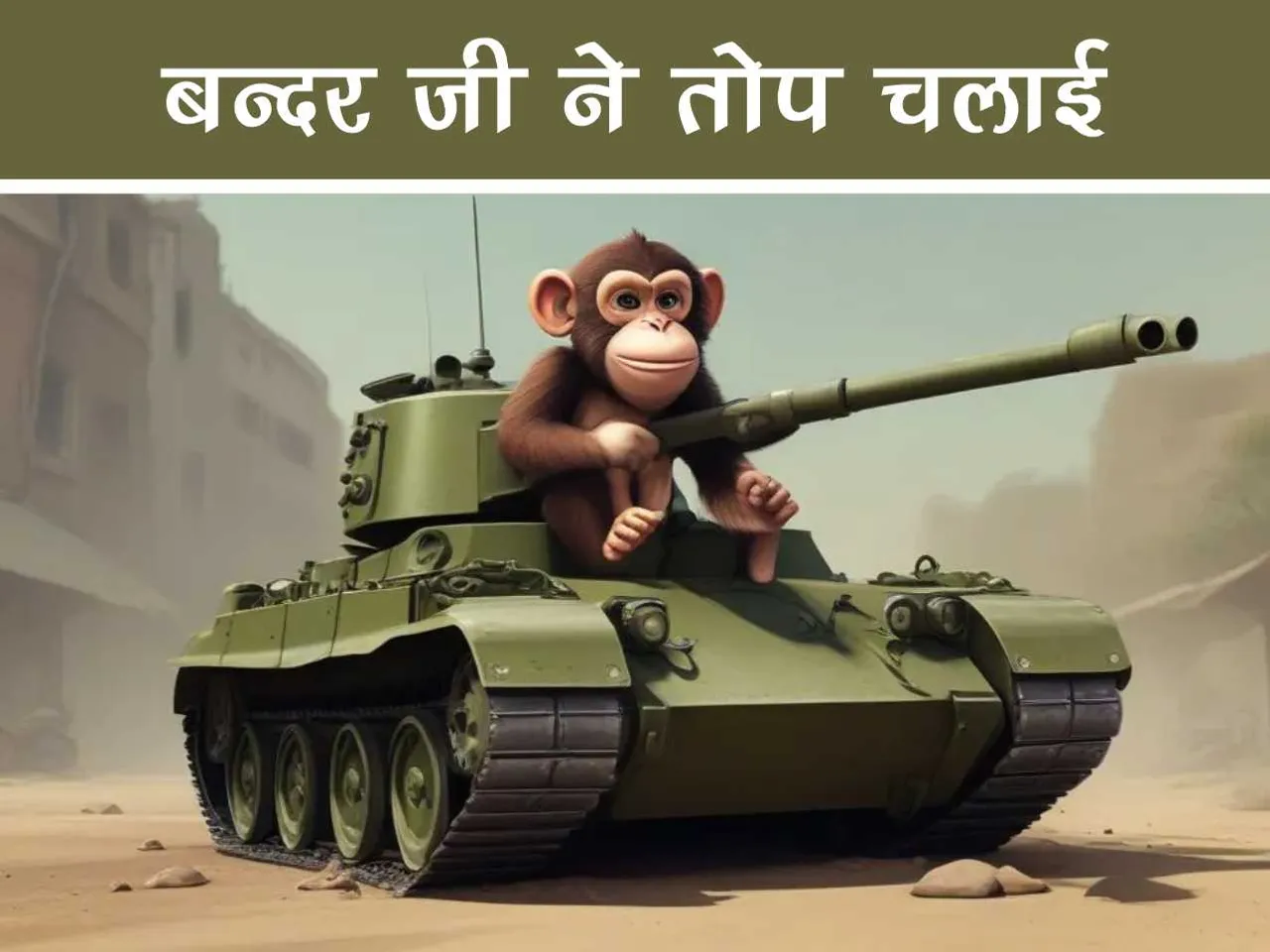 Monkey operating tank cartoon image