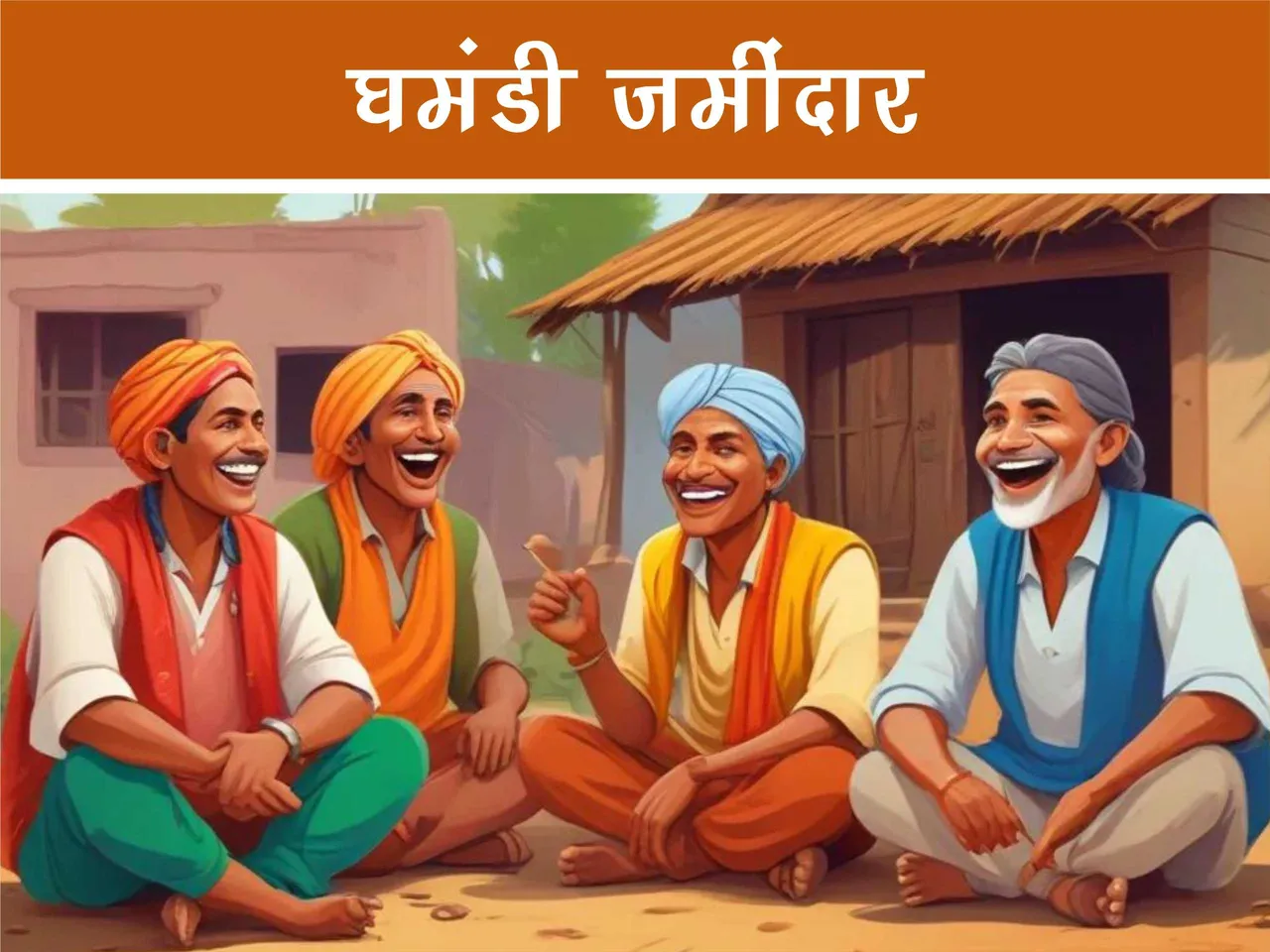 cartoon image of Indian farmers talking and laughing