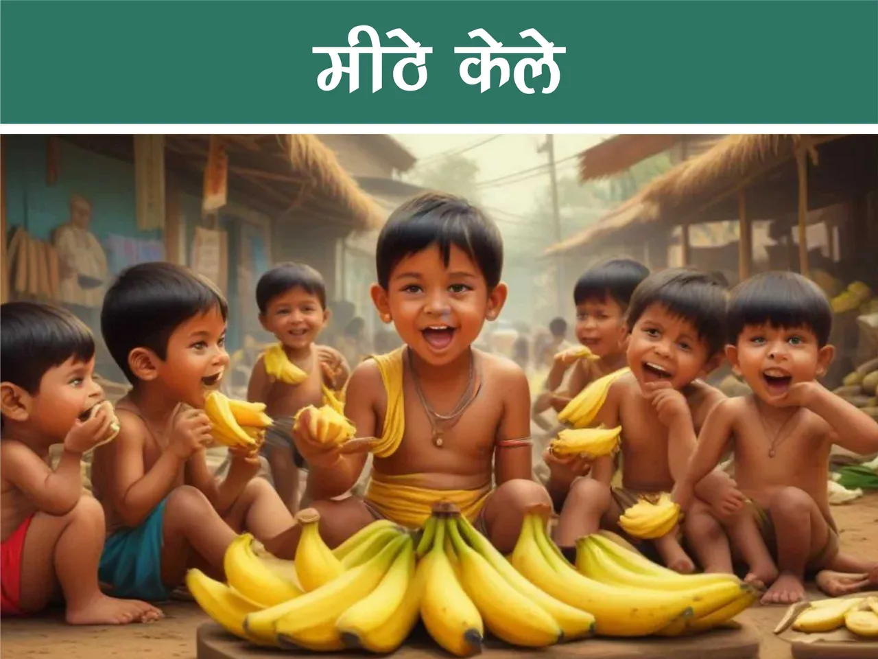 cartoon image of kids eating banana 