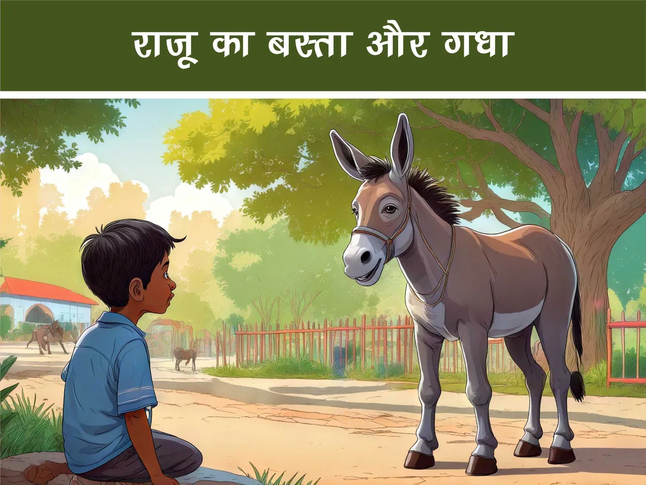 cartoon image of a kid with a donkey