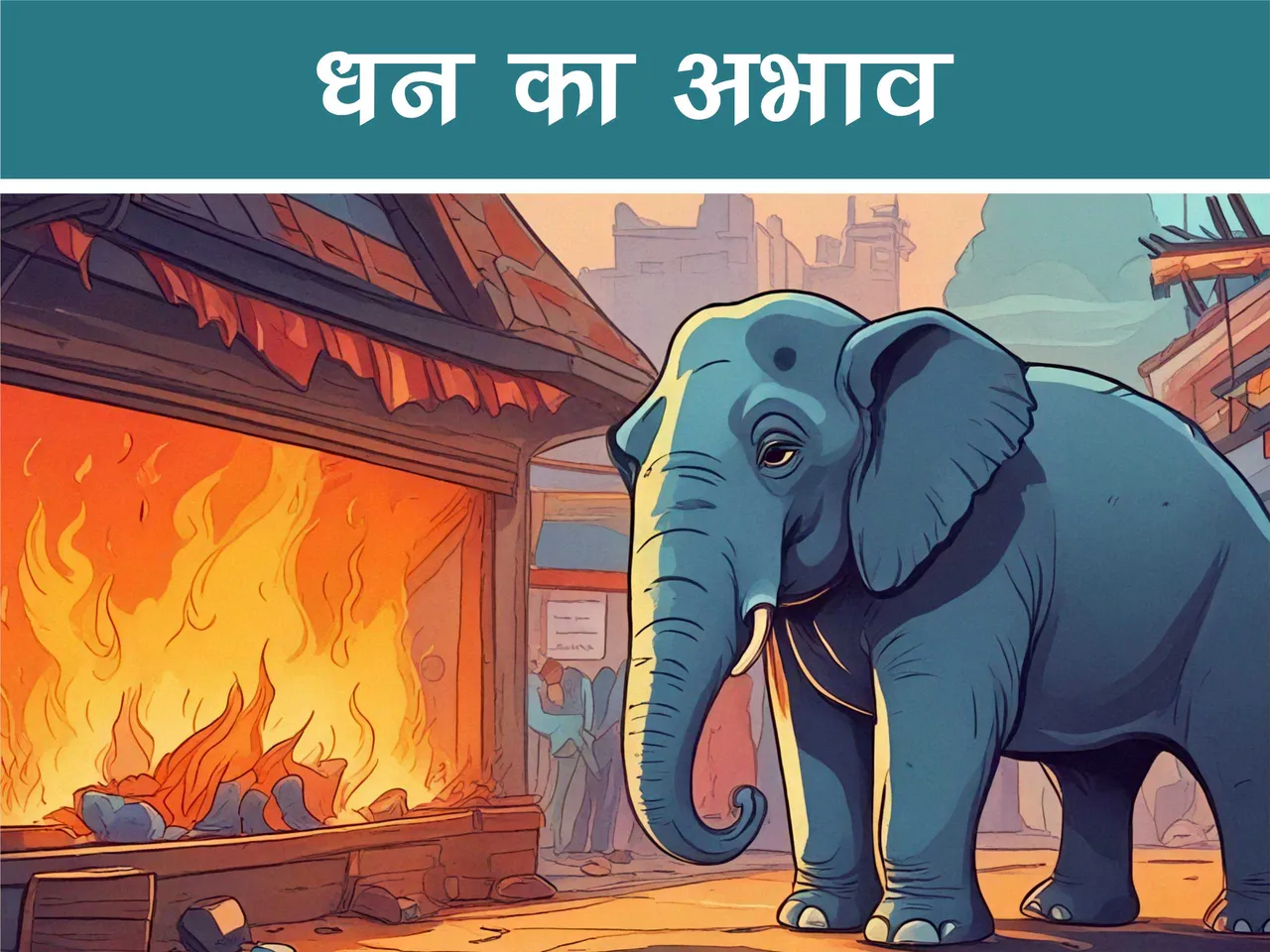 cartoon image of an elephant watching a burning shop