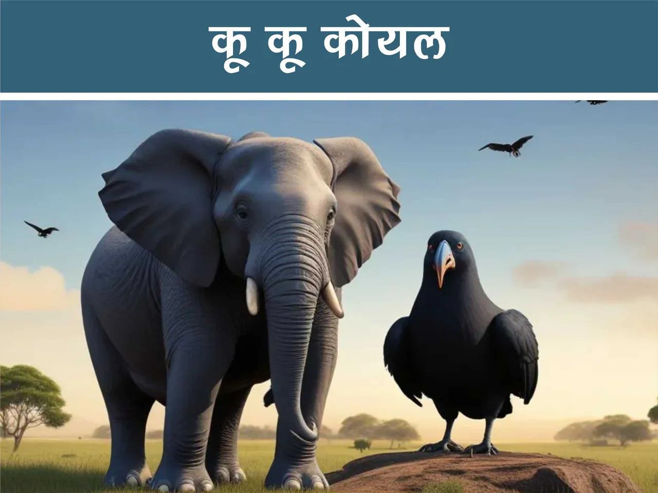 Elephant with Cuckoo cartoon image