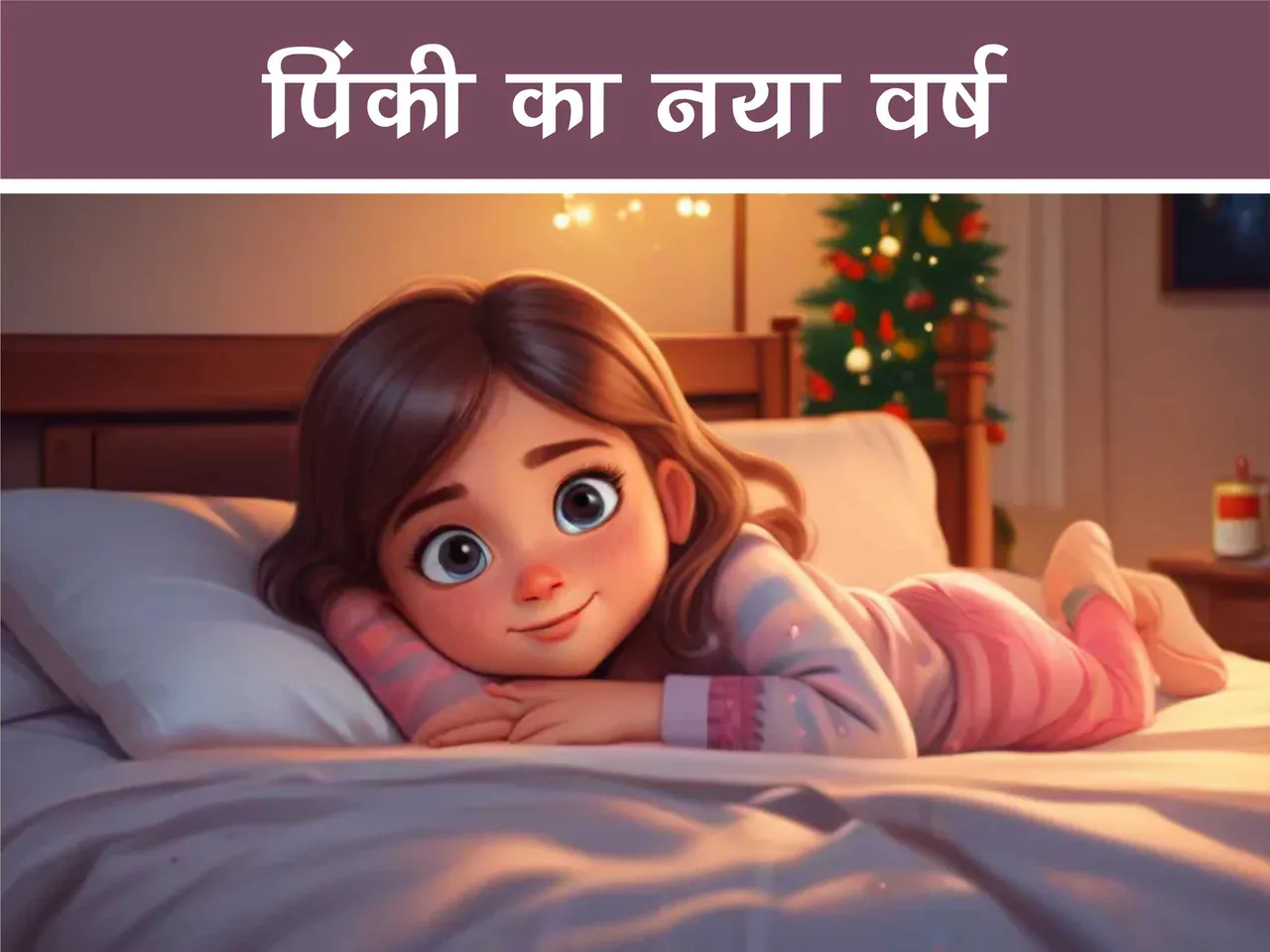Little girl lying on bed AI cartoon Image