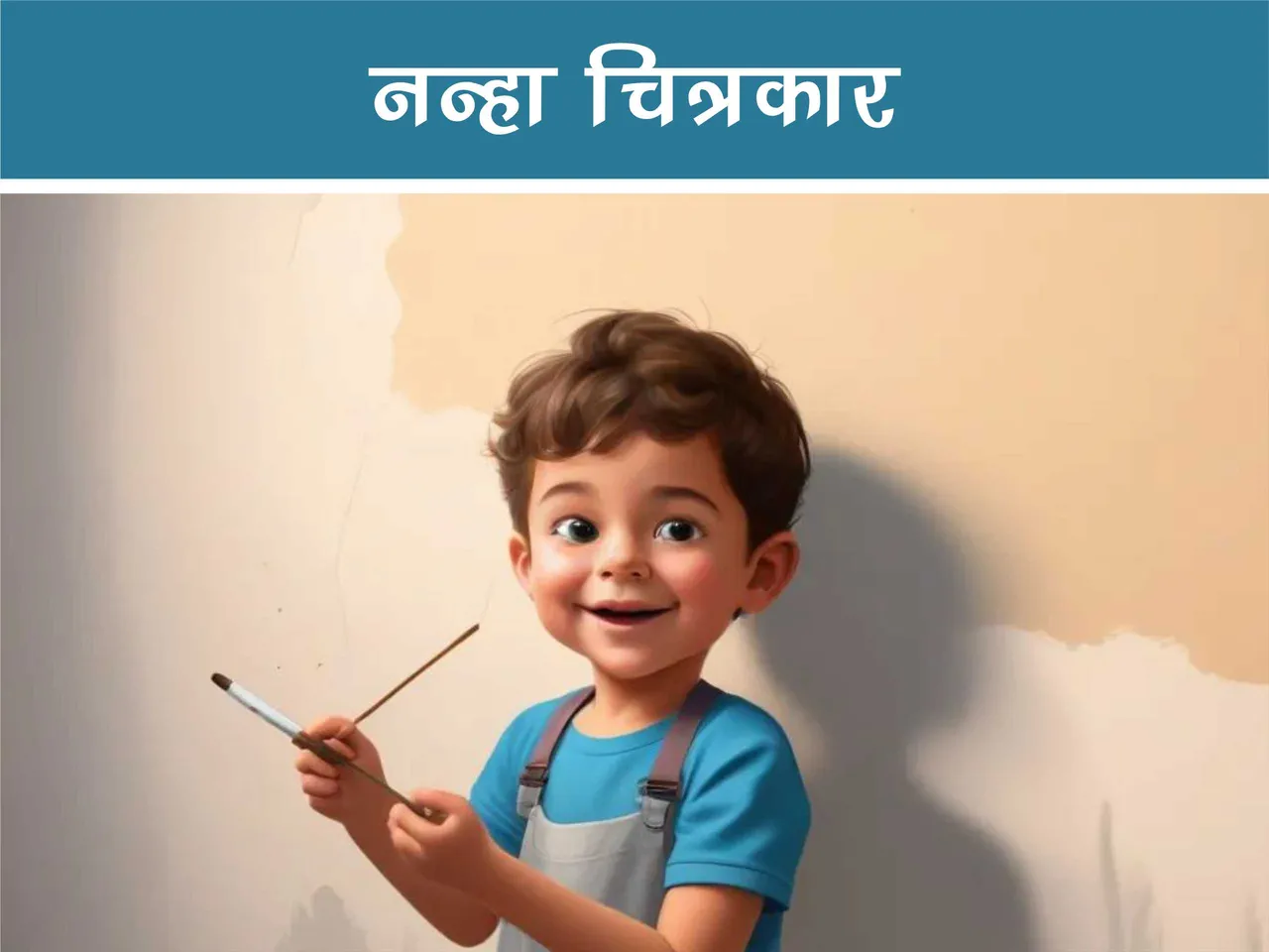 Kid with a painting brush in hand cartoon image