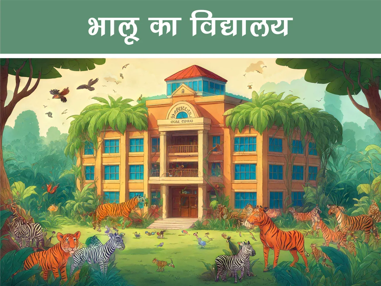 cartoon image of a jungle school