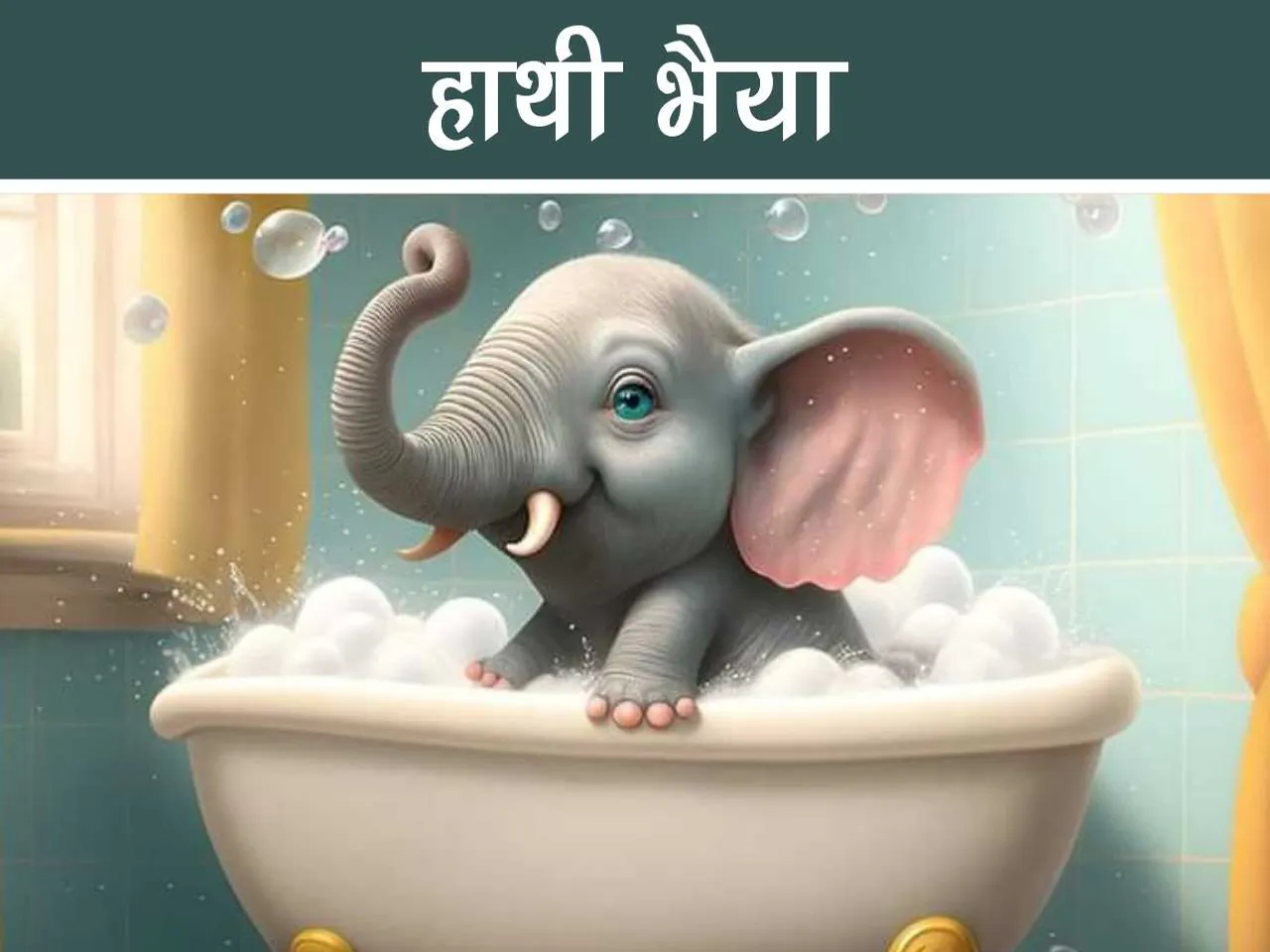 Baby Elephant in bath tub cartoon image