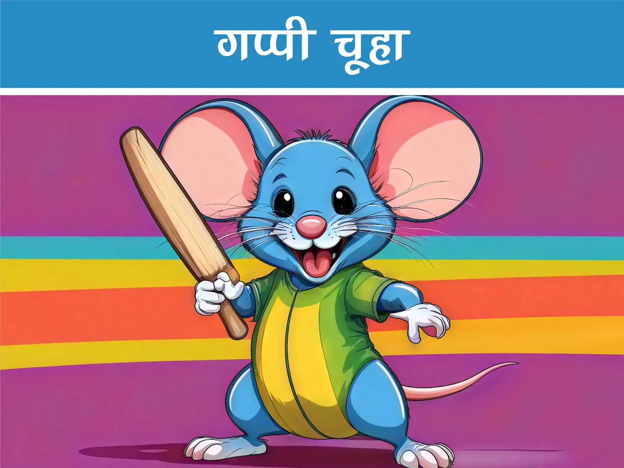 Cartoon image of mouse with cricket bat in hand