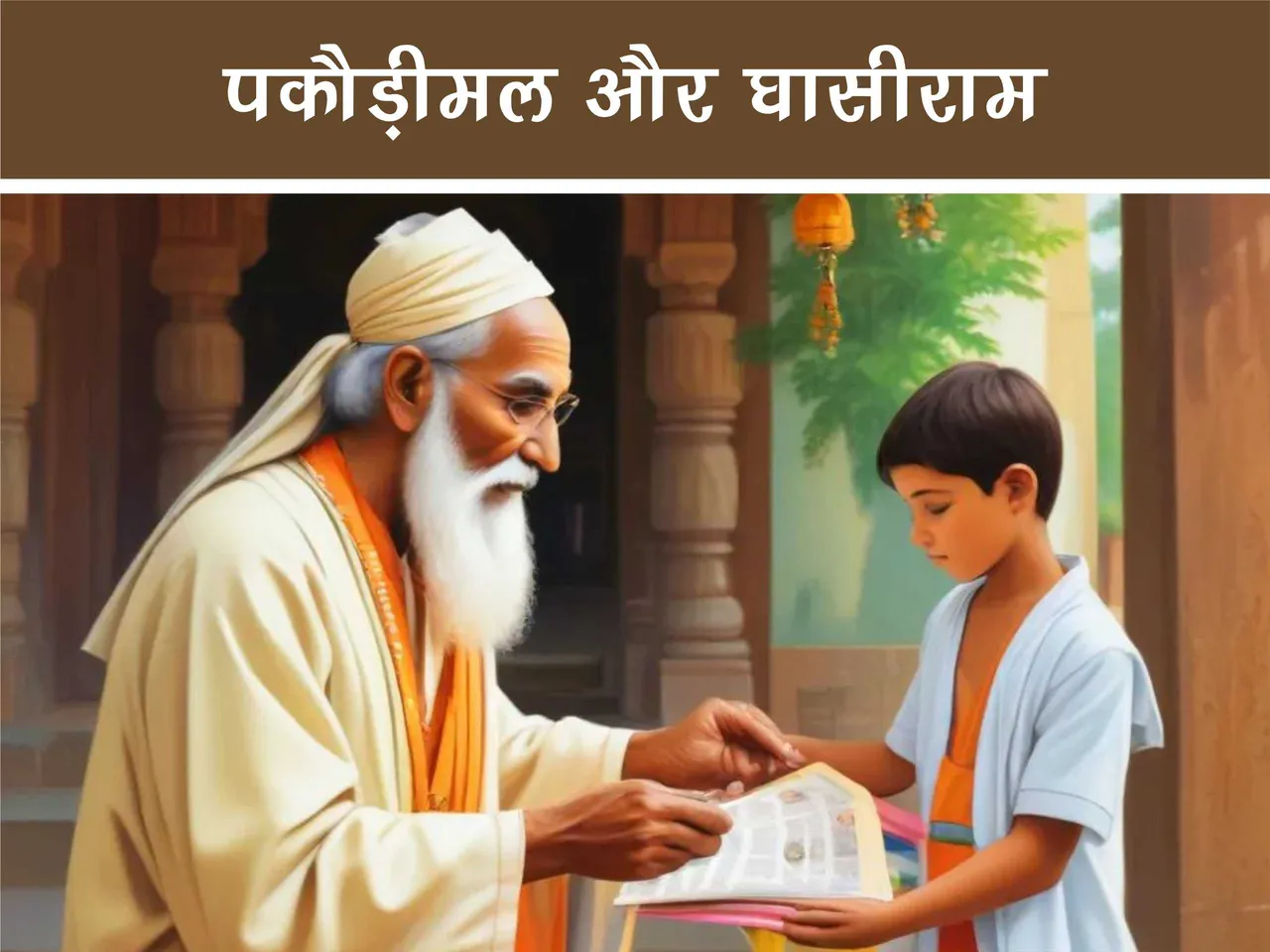 cartoon image of an Indian Saint with his student