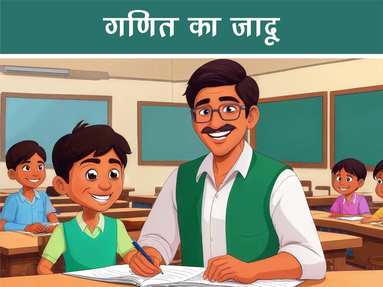 cartoon image of a kid with his teacher