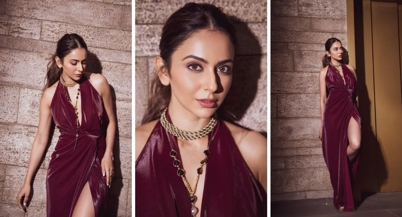rakul preet singh in wine dress