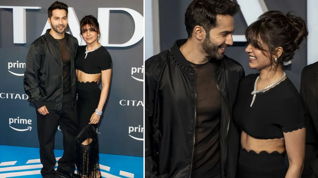 Citadel London premiere Samantha Ruth Prabhu Varun Dhawan twinning in black dresses