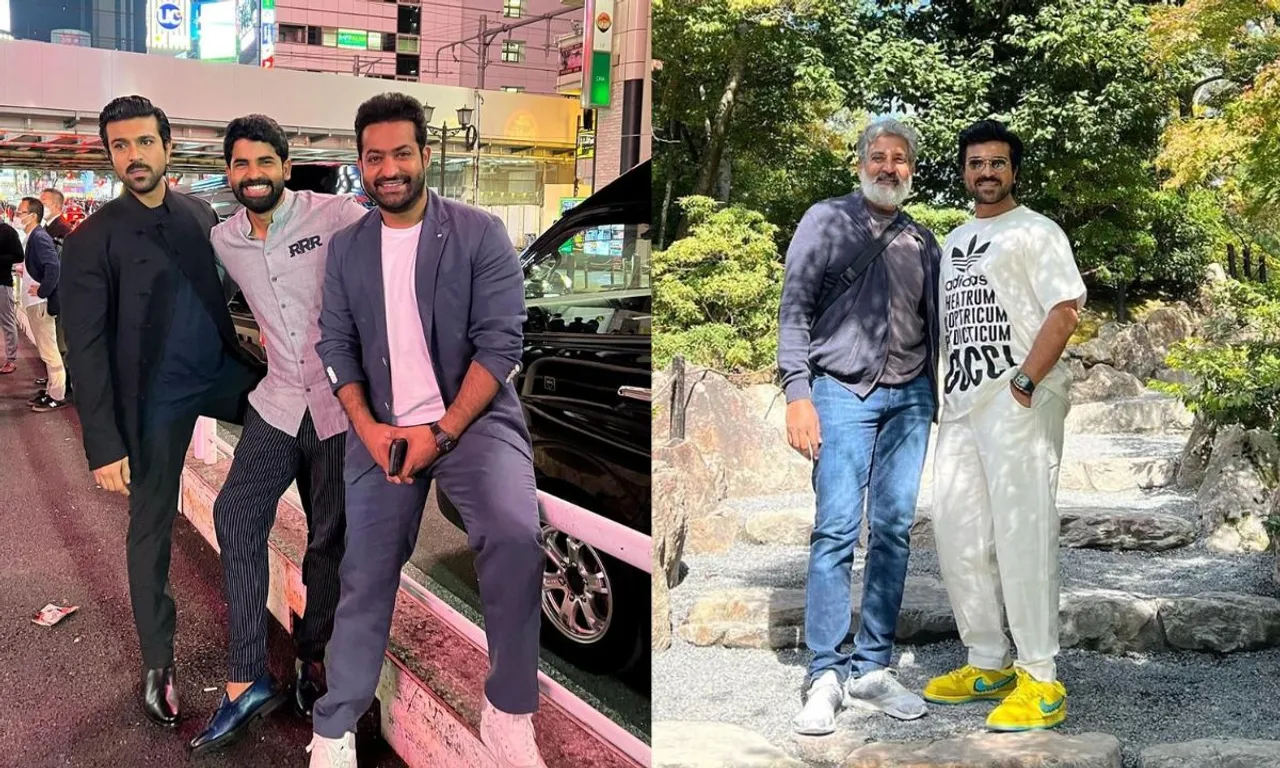 Mega Power Star Ram Charan shared some endearing images with director SS Rajamouli and Junior NTR