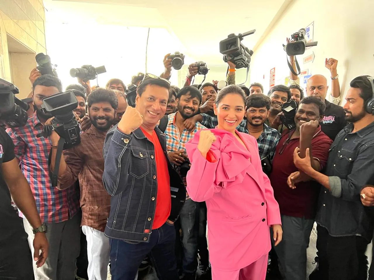 Tamannah Bhatia & Madhur Bhandarkar Promoting Babli Bouncer In Hyderabad